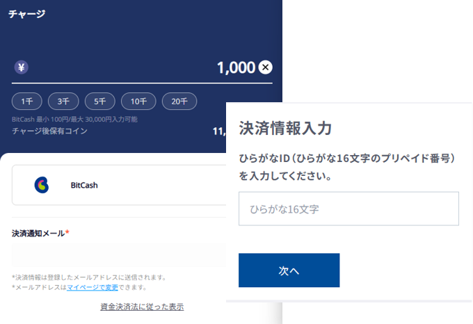 決済画面でひらがなIDを入力する様子